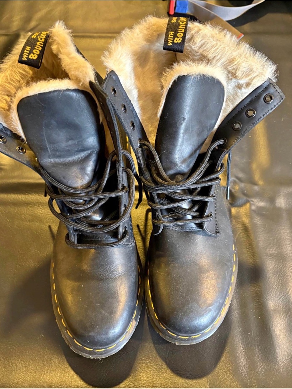 Dr. Martens Black Lace-Up Faux Fur Collar Boots